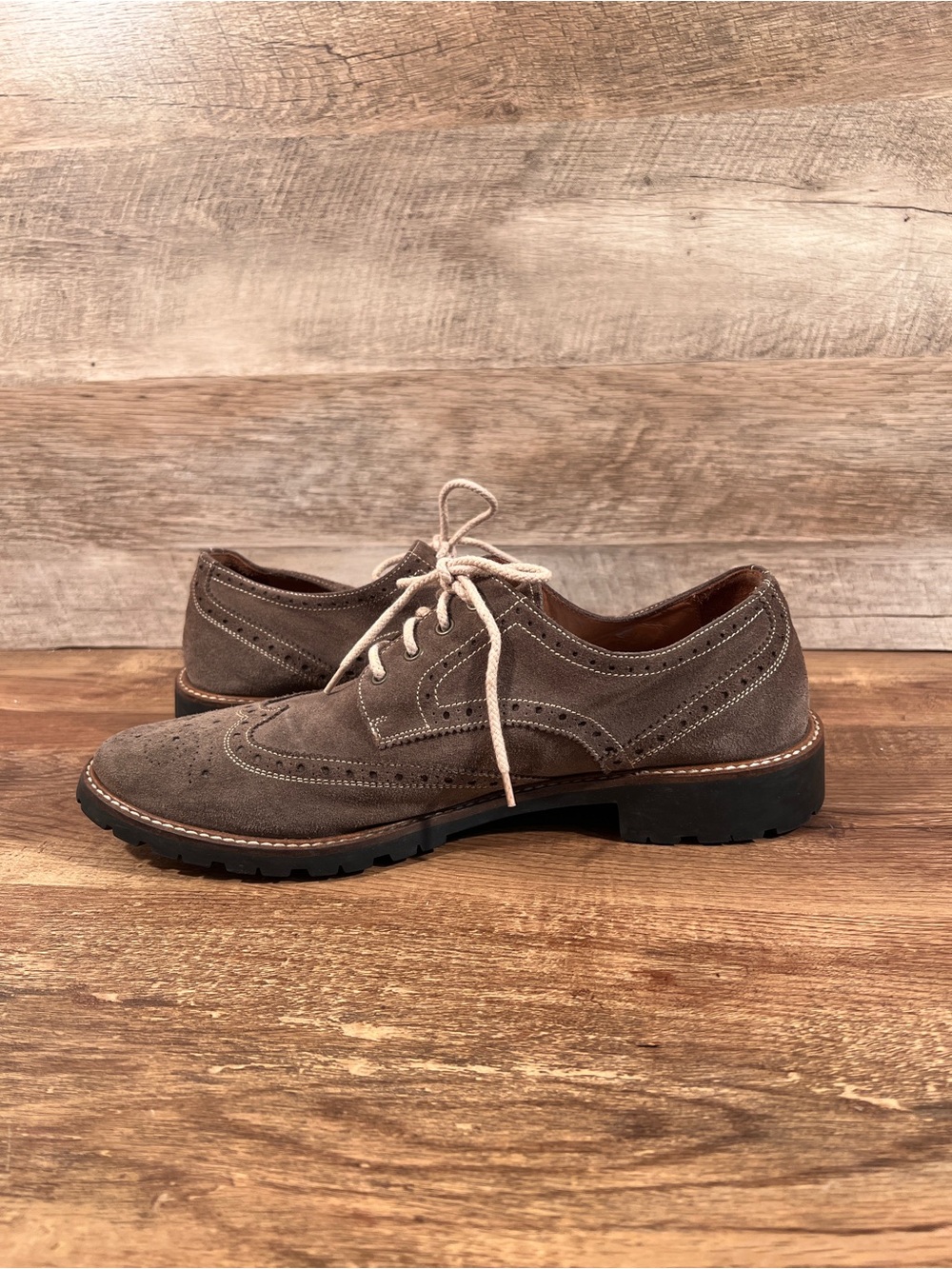 Saks Fifth Avenue Men's Taupe Suede Wingtip Derbies - Picture 4 of 12